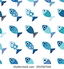 Cute fish. Seamless pattern. Can be used for wallpaper, textile, invitation card, wrapping, web page background.
