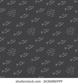 Cute fish seamless pattern. Cartoon salmon and sardines, background. Vector Illustration.