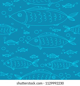 Cute fish seamless pattern. Design element for gift wrap, textile print or home decor. Hand drawn style.