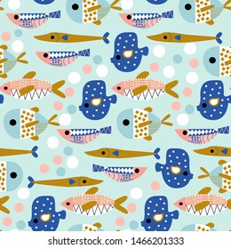 Cute fish in a seamless pattern design, that can be used on the web or in print for pattern design