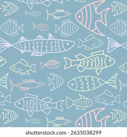 Padrão sem emenda de peixe bonito. Perfeito para saudações de verão, papel de parede, papel de embrulho, tecido. Ilustração vetorial