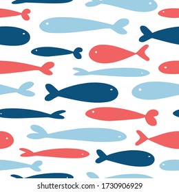 Cute fish seamless pattern.Vector illustration for clothing, textile, home decor, boy print in bight colors