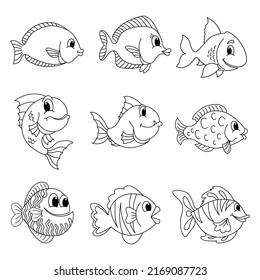 Cute Fish Set Cartoon Coloring Page Stock Vector (Royalty Free ...