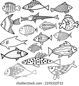 cute fish. set of elements. Can be used in textile industry, paper, background, scrapbooking.