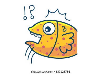 Cute Fish Shocked. Vector illustration. Isolated on white background.