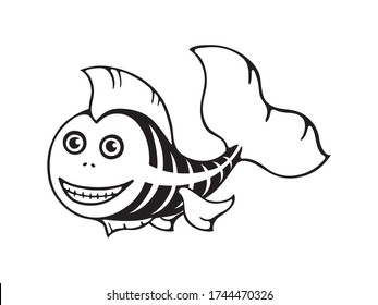 Cute fish skeleton. Halloween template for print, pattern.