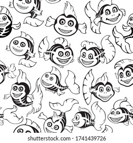 Cute fish skeletons. Halloween seamless pattern.