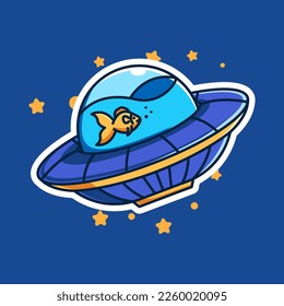 peces lindos en la ilustración de la nave espacial