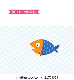 cute fish summer holidays greeting card
