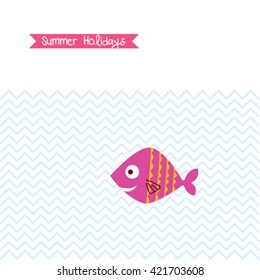 cute fish summer holidays greeting card