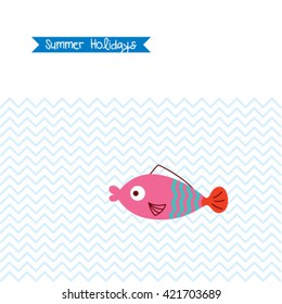 cute fish summer holidays greeting card