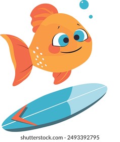 A cute fish with a surfboard, bringing a touch of whimsy to your aquatic adventures.