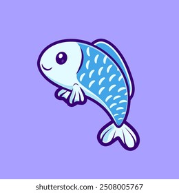 Cute Fish Swimming Cartoon Vector Icon Illustration. Animal Nature Icon Concept Isolated Premium Vector. Flat Cartoon Style