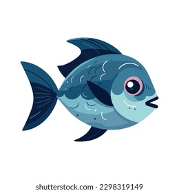 Cute fish swimming in deep blue sea over white