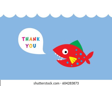 cute fish thank you card vector