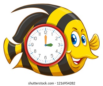 Ilustración de reloj con temática de peces