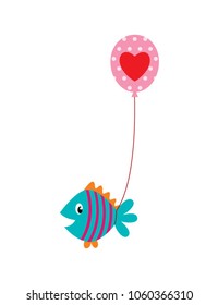 cute fish valentine greeting vector