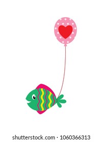 cute fish valentine greeting vector