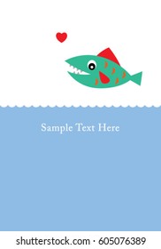 cute fish valentine love card vector