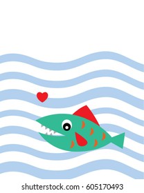 cute fish valentine love card