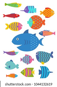 Cute fish Vector Flat set icon