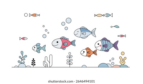 Cute fish vector graphic design for children's illustration with simple water elements