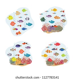 Cute fish vector illustration icons set. Tropical fish, sea fish, aquarium fish