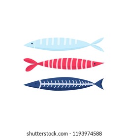Cute fish vector illustration icons set. Tropical fish, sea fish, aquarium fish
