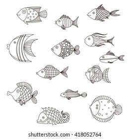 Cute fish vector illustration icons set.  