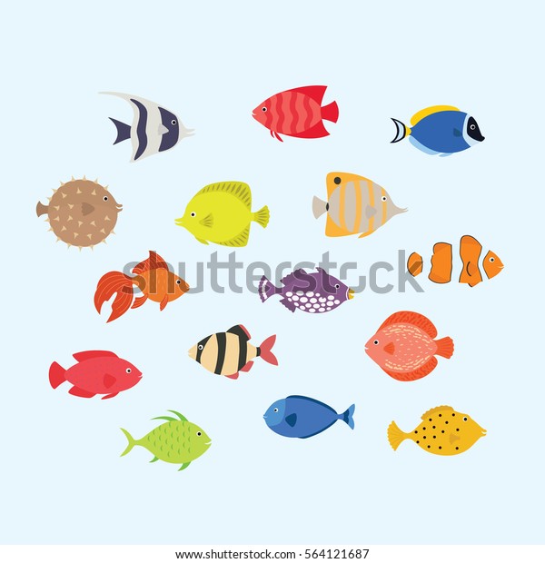 かわいい魚のベクターイラストアイコンセット 熱帯魚 海魚 水族館魚 のベクター画像素材 ロイヤリティフリー
