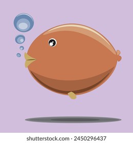 Cute fish vector illustration. Monochrome, shading. A floating fish with air bubbles near its mouth. Cute, fish, ocean, sea, marine life.