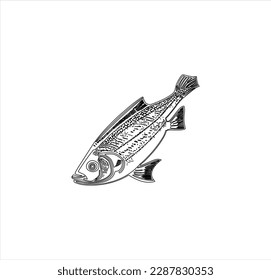 A cute fish vector line art.