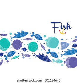 Cute fish. Vector postcard.