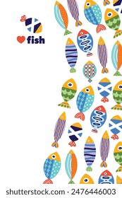 Cute fish. Vector sea interior poster. Undersea.