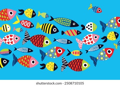 Cute fish. Vector sea interior poster.Сhildren's illustration