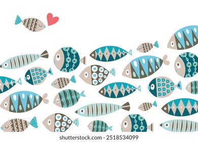 Cute fish. Vector sea interior poster. Children's illustration