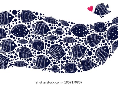 Cute fish. Vector sea poster.