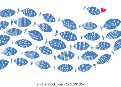 Cute fish. Vector sea poster.