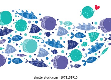 Cute fish. Vector sea poster.