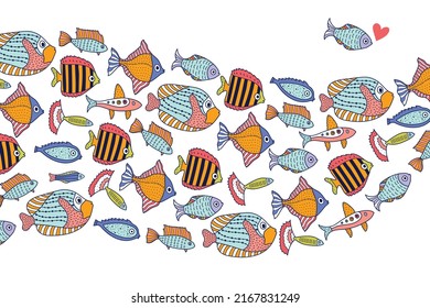 Cute fish. Vector sea poster.