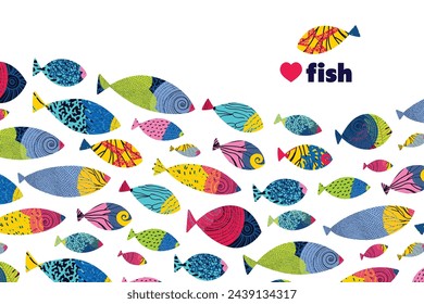 Cute fish. Vector sea poster. Undersea.