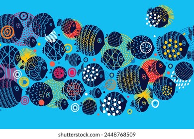 Cute fish. Vector sea poster.