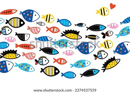 Cute fish. Vector sea poster.