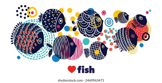 Cute fish. Vector sea poster.Vector illustration.