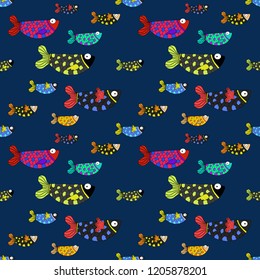Cute fish. Vector seamless pattern.