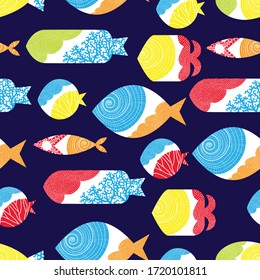 Cute fish. Vector seamless pattern. Can be used in textile industry, paper, background, scrapbooking.