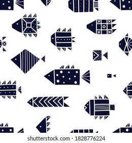 Cute fish. Vector seamless pattern.