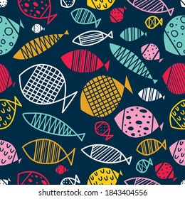 Cute fish. Vector seamless pattern.  Can be used in textile industry, paper, background, scrapbooking.