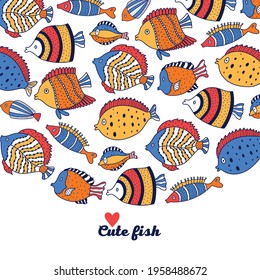 Cute fish. Vector seamless pattern. Can be used in textile industry, paper, background, scrapbooking.