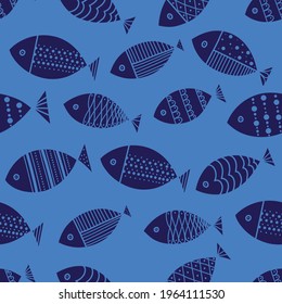 Cute fish. Vector seamless pattern. Can be used in textile industry, paper, background, scrapbooking.